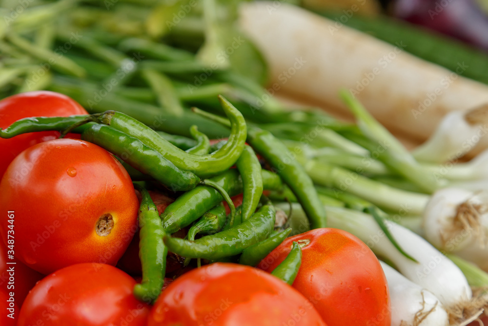 Green chilis with tomatoes and other vegetables Green chilis with tomatoes and other vegetables