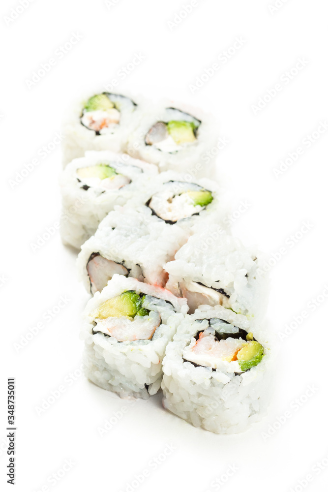 Sushi maki rolls with rice around them Sushi maki rolls with rice around them