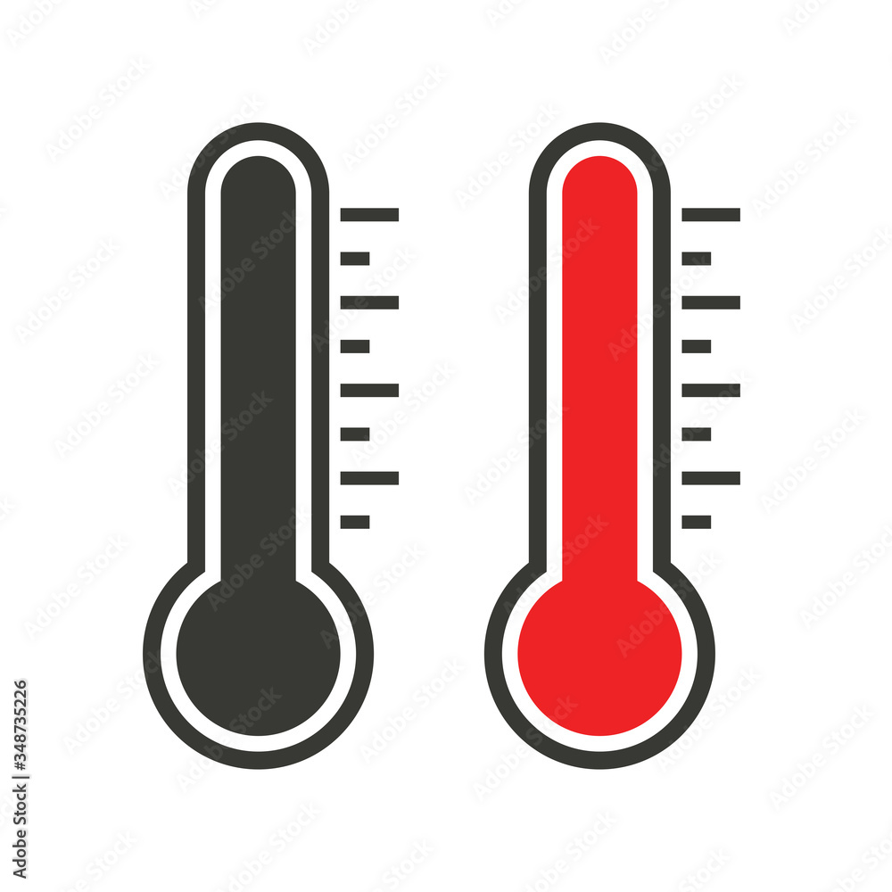 Thermometer icon on white background. Thermometer - medical device for measuring temperature flat vector icon for apps and websites. Vector illustration. Thermometer icon on white background. Thermometer - medical device for measuring temperature flat vector icon for apps and websites. Vector illustration.