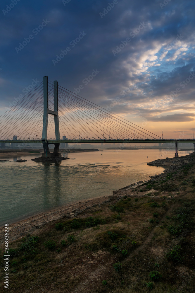 Cable stayed bridge at sunset