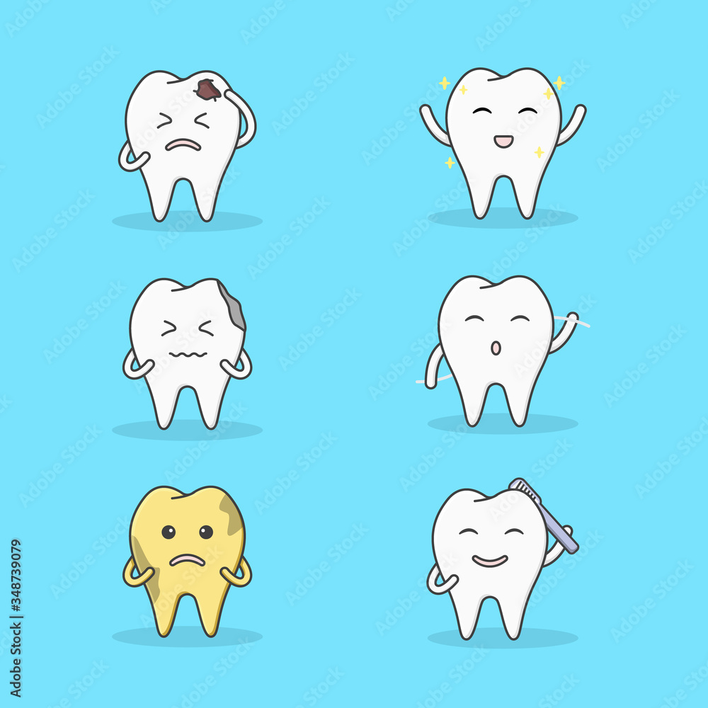 set of cute character tooth in many activities set of cute character tooth in many activities