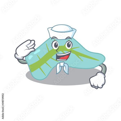 Smiley sailor cartoon character of pancreas wearing white hat and tie