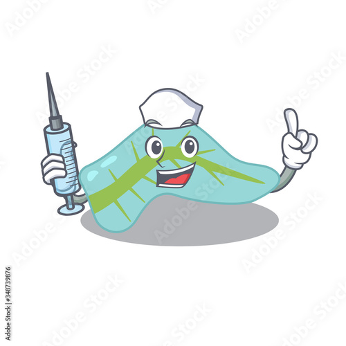 Pancreas humble nurse mascot design with a syringe