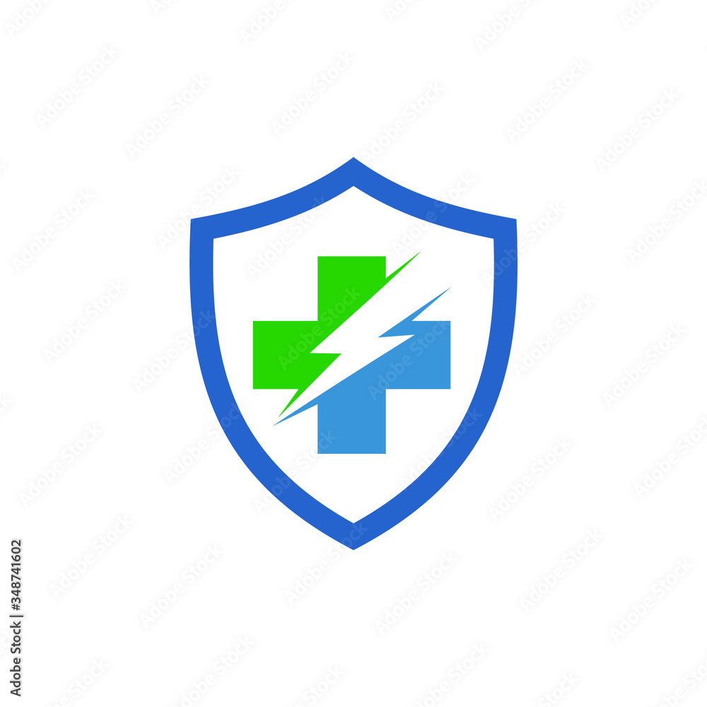 Medical with thunder symbol and shield logo Medical with thunder symbol and shield logo