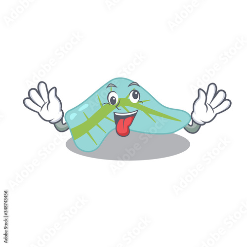 A mascot design of pancreas having a funny crazy face