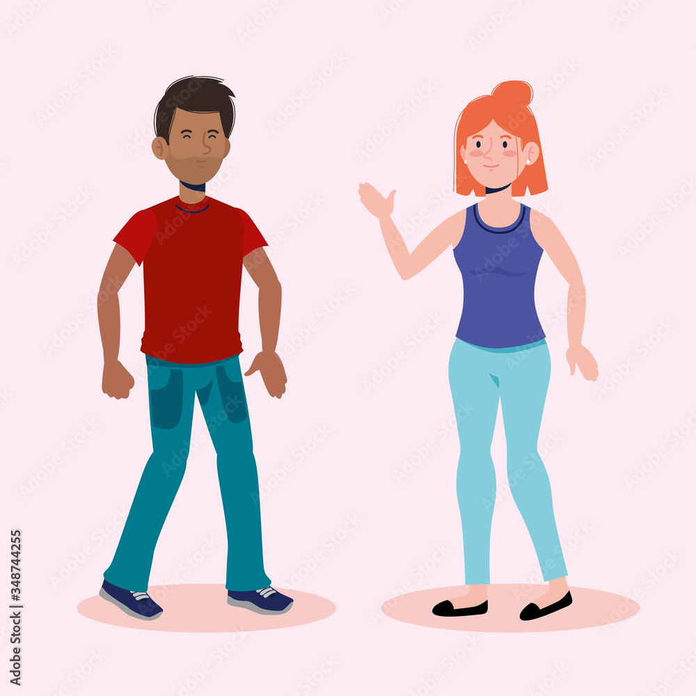 fashion boy and girl talking with casual clothes fashion boy and girl talking with casual clothes