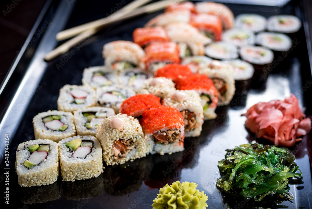 Sushi set with various maki and uramaki sushi type Sushi set with various maki and uramaki sushi type