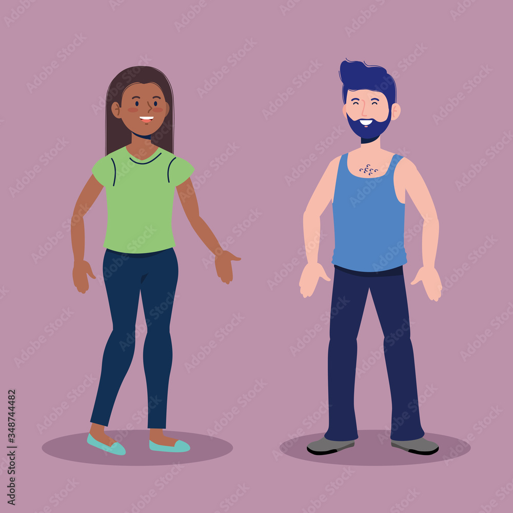 girl and man talking with casual clothes girl and man talking with casual clothes