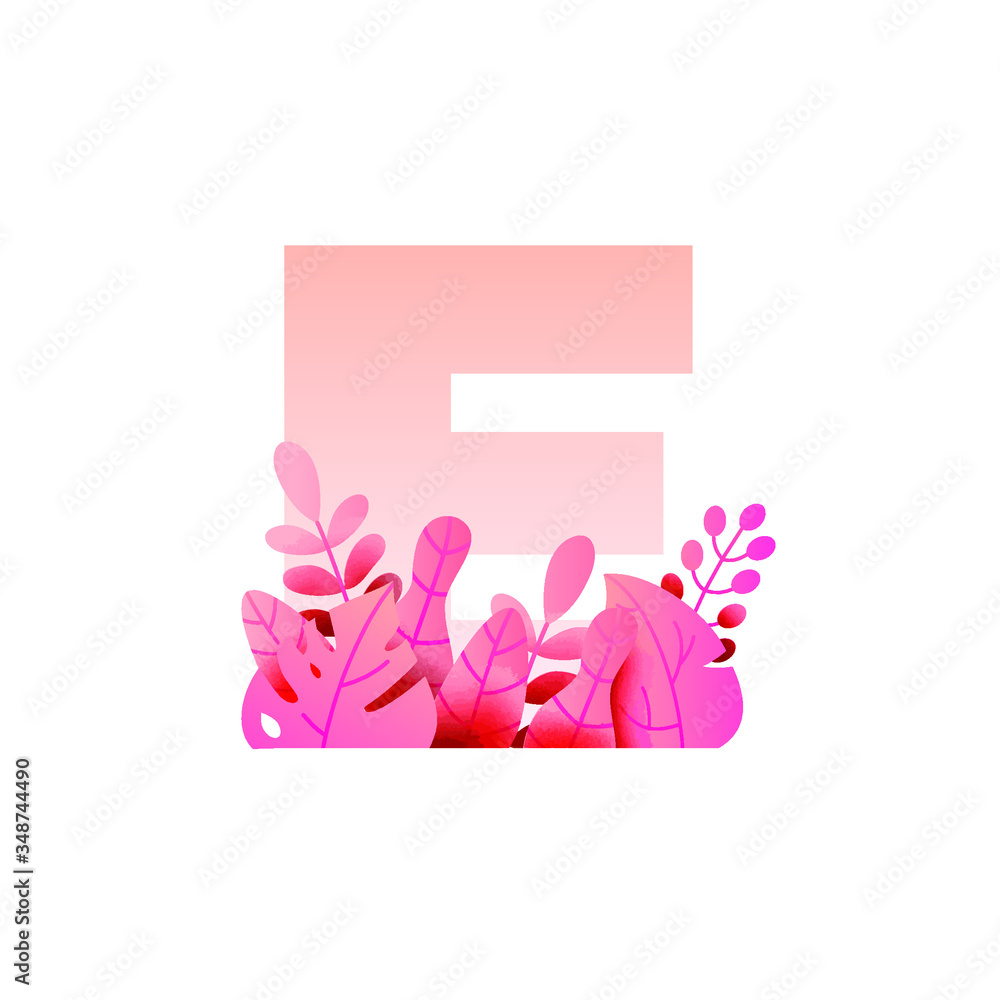 Botanical Alphabet Series - Letter E vector with botanic branch bouquet composition