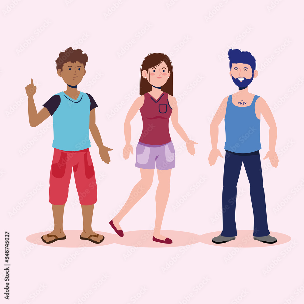 nice boys and girl talking with casual clothes nice boys and girl talking with casual clothes