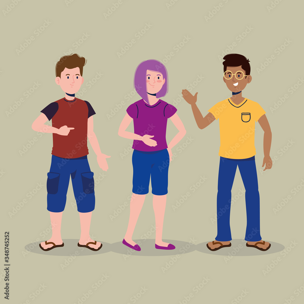 happy boys and girl talking with casual clothes happy boys and girl talking with casual clothes
