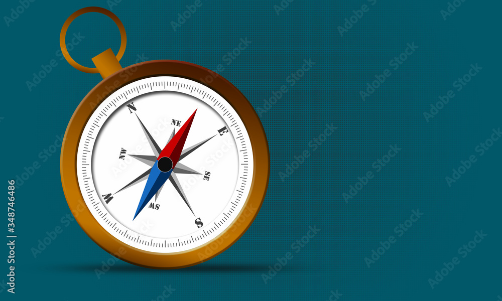 Isolated flat golden compass with shadow Isolated flat golden compass with shadow