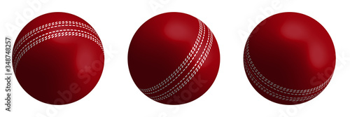 red cricket ball in realistic style on a white background. Summer team sports. 3d vector