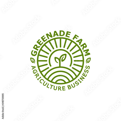Agriculture, ecology, farm logo stamp template with leaf and nature vector illustration