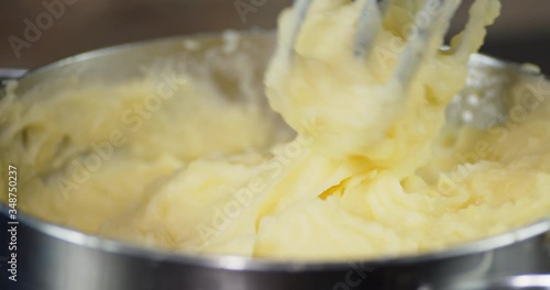 Mashed potatoes mixed with a mixer.