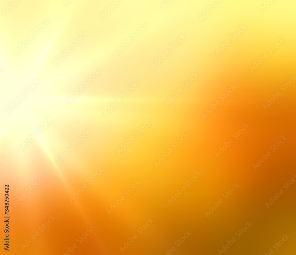 Sun light on yellow hot empty background. Natural blurred texture. Summer or autumn abstract illustration. 