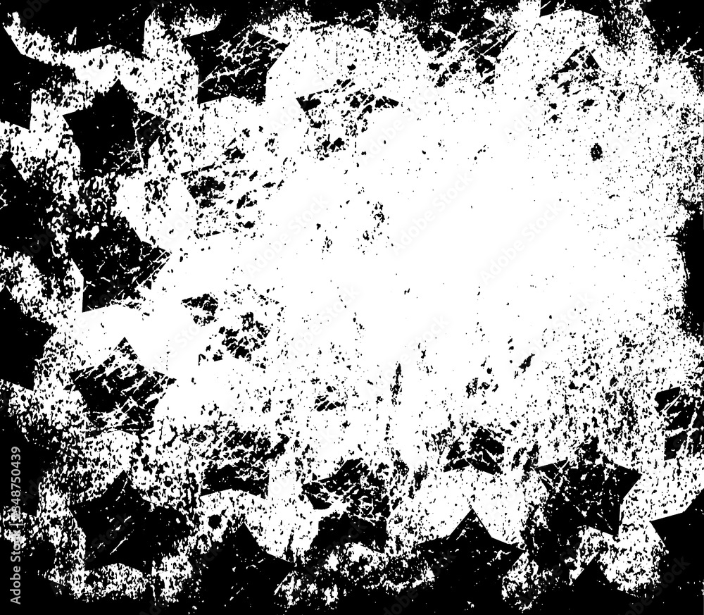 Black stars grunge overlay pattern. Old dirty scary background. Worn wall texture.