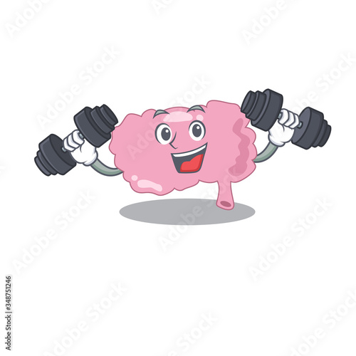 Brain mascot design feels happy lift up barbells during exercise