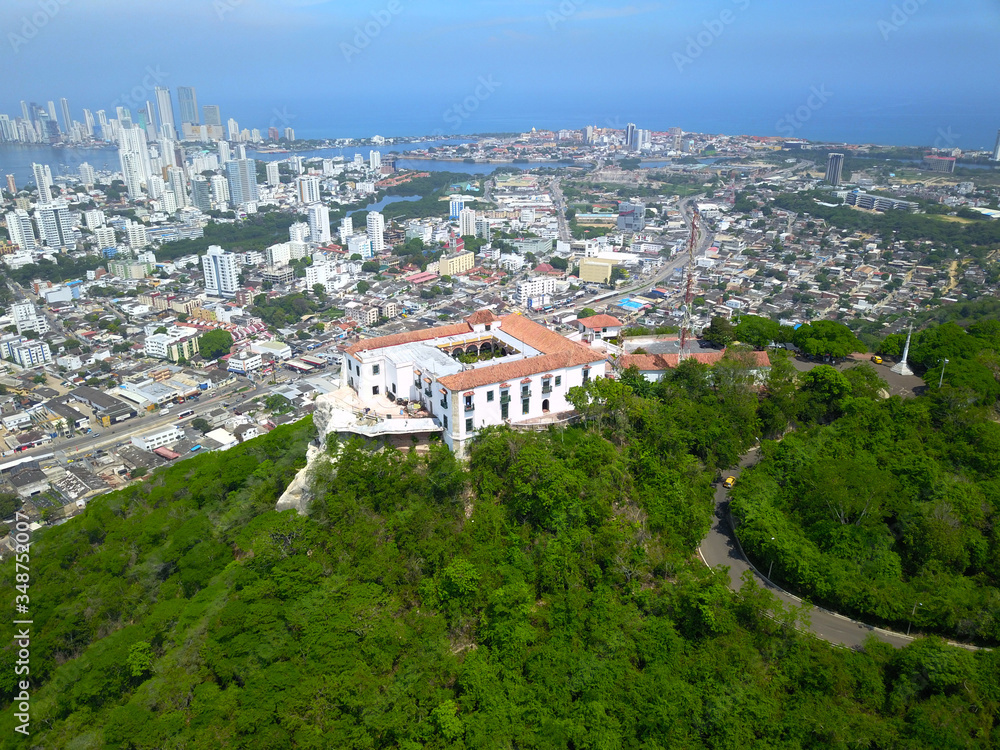 Aerial view of Cerro de la Popa and the bay of Cartagena