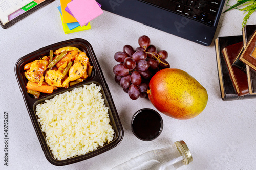 Home school concept. Lunch ordering or lunch time. photo