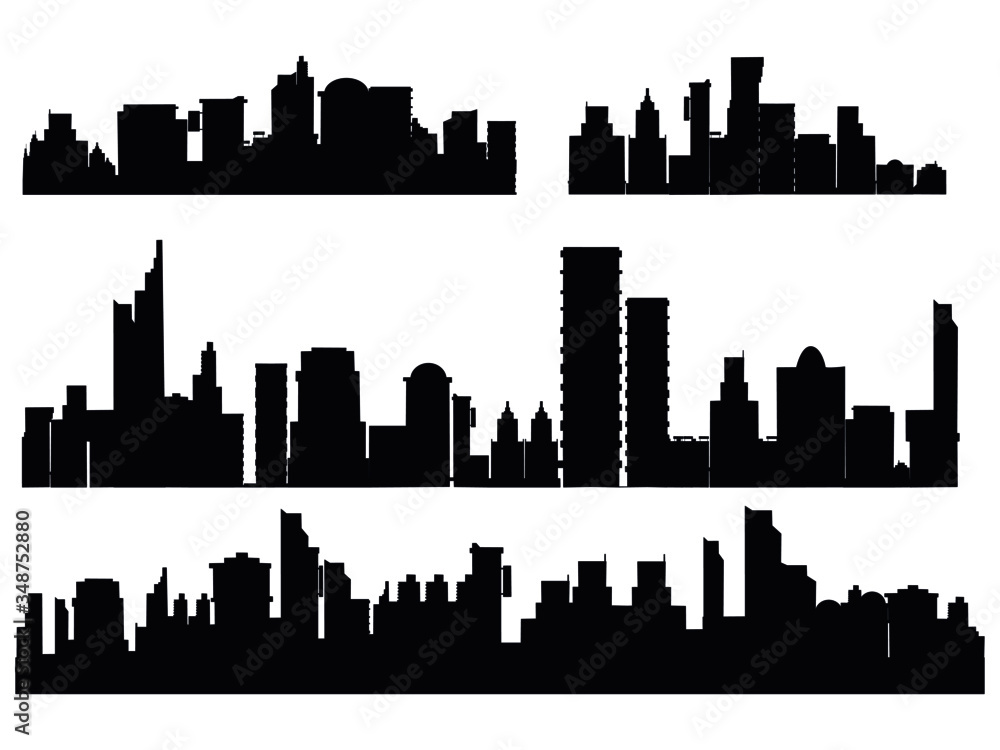 Silhouette of the city.shadow.Modern landscape banner on transparent background