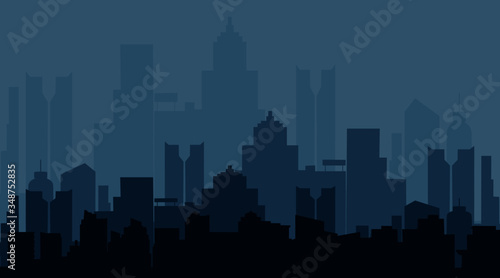 Vector Modern City ​​Skyscrapers with foggy weather Silhouette Background