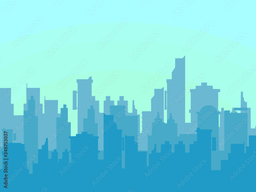 shadow of the Modern City skyline vector illustration.Daytime cityscape in flat style