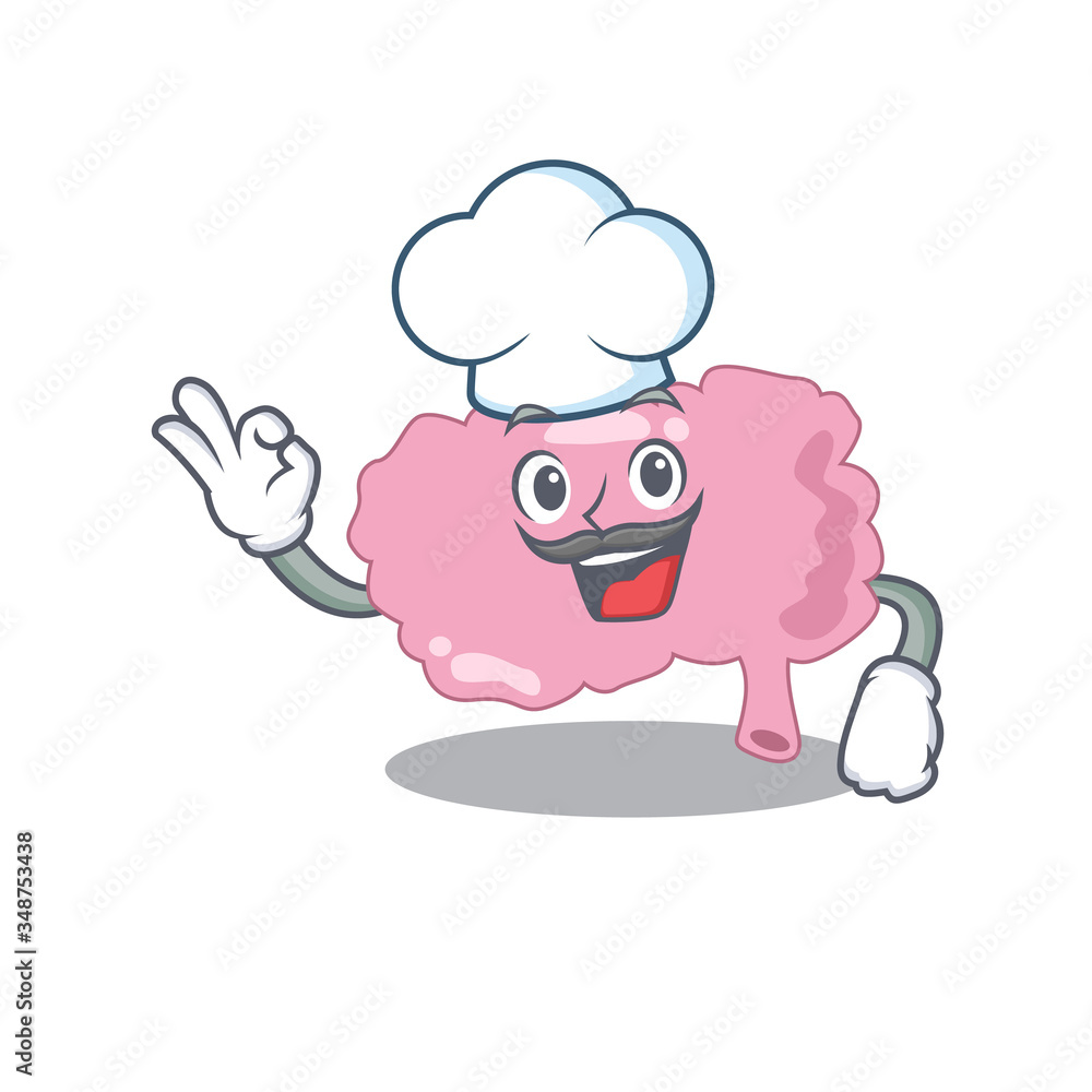 Obraz premium Talented brain chef cartoon drawing wearing chef hat