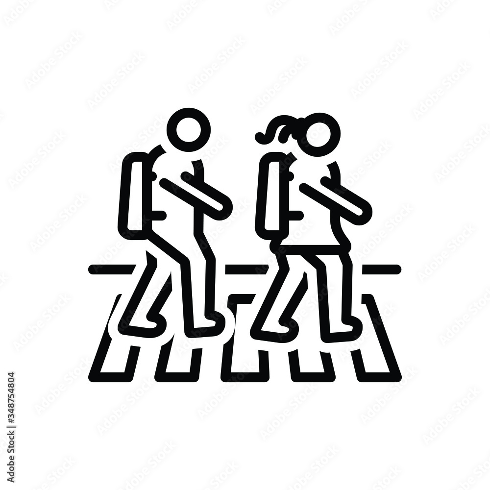 Black line icon for child cross zebra crossing Black line icon for child cross zebra crossing