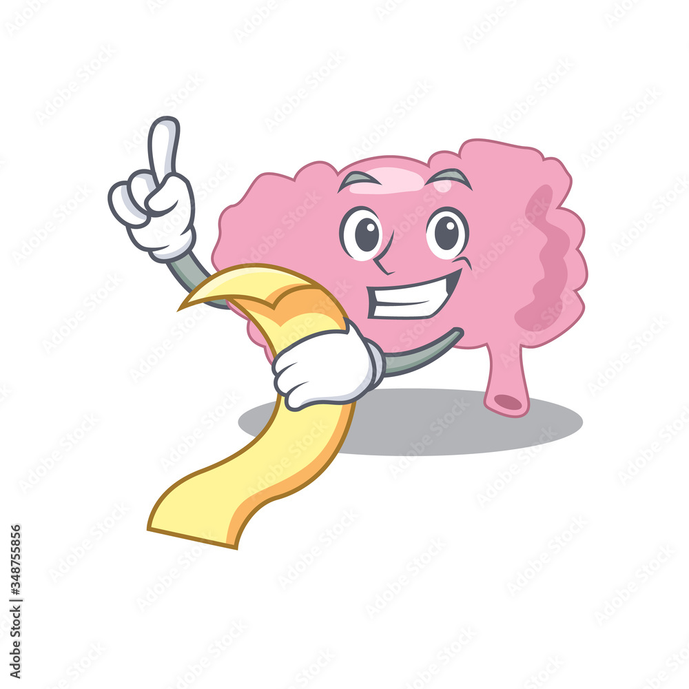 Obraz premium Brain mascot character style with a menu on his hand