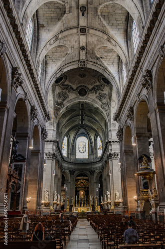 Interior of The Church of Saint-Sulpice, Paris, France.