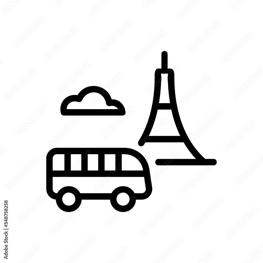 tourist bus and eiffel tower icon vector. tourist bus and eiffel tower sign. isolated contour symbol illustration