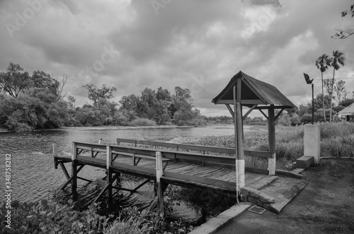 wooden bridge over the river