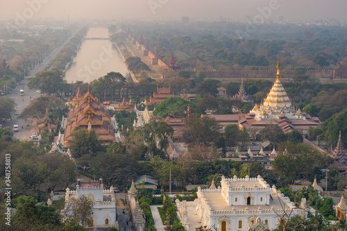 Top view of Mandalay city in a morning sunrise, Myanmar