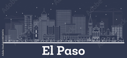 Outline El Paso Texas USA City Skyline with White Buildings.