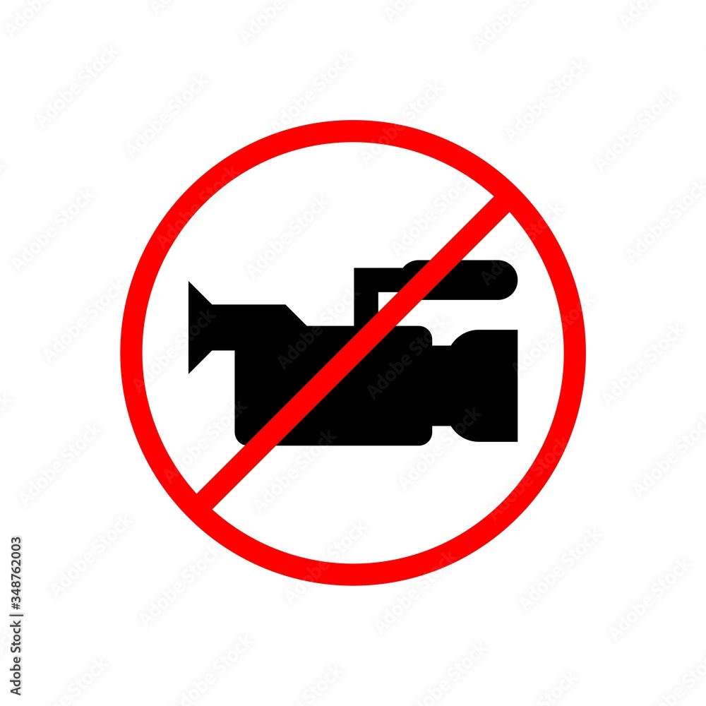 No recording red prohibition sign. No video sign. No video camera allowed. No recording red prohibition sign. No video sign. No video camera allowed.