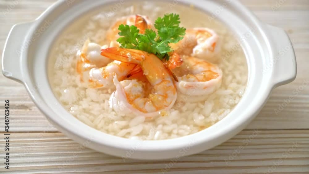 porridge or boiled rice soup with shrimps bowl porridge or boiled rice soup with shrimps bowl