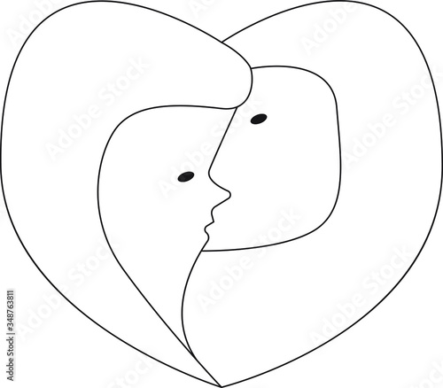 Merge of a man and a young woman in the shape of a heart vector illustration graphic