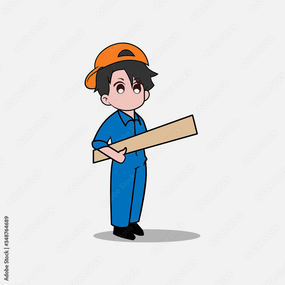 Minimalist handyman mascot logo with cute manga style design template Minimalist handyman mascot logo with cute manga style design template