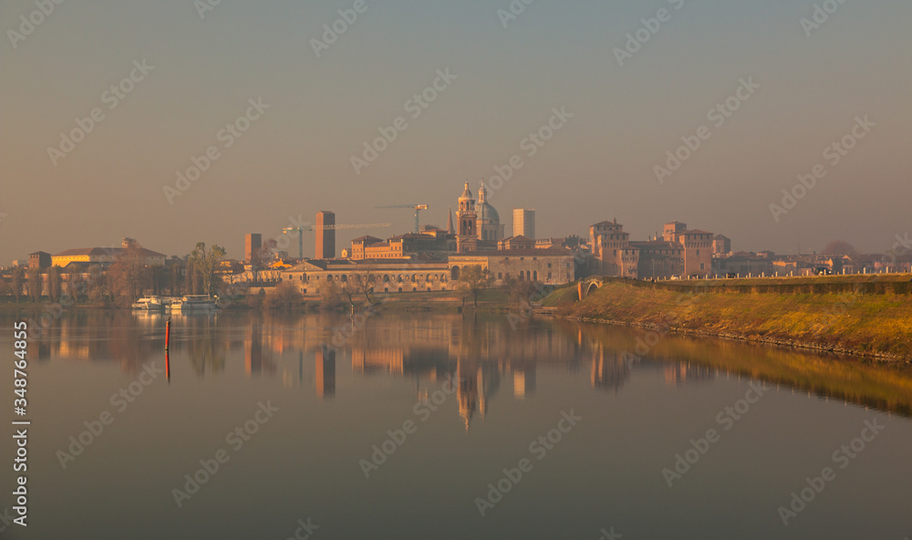 Panoramic view of the medieval historic city of Mantua in Lombardy, Italy