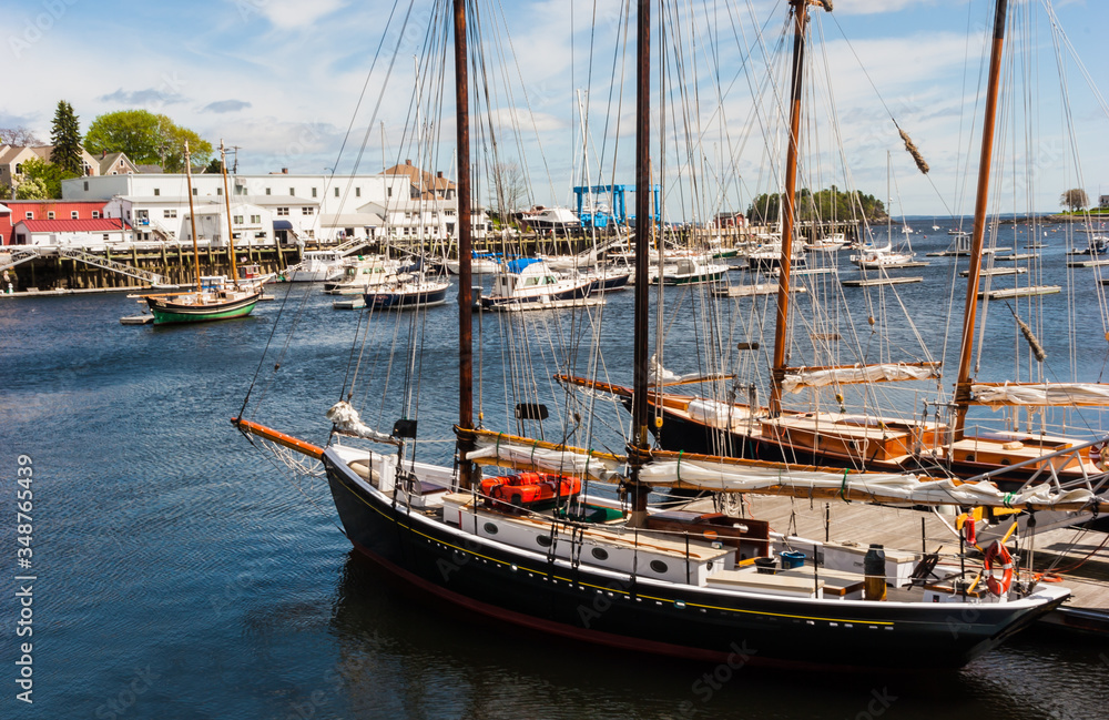 Sailboats at Anchor in Camden Harbor, Camden, Maine, USA