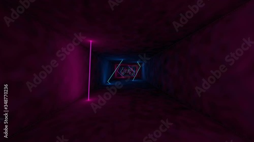 Science Fontastic Tunnel. The camera quickly falls into a black void lit by neon rays. Seamless loop. photo