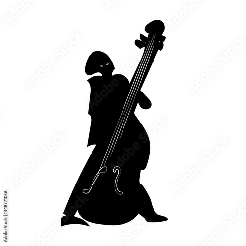 Silhouette of a jazz bass player Isolated on a white background. Jazz theme. Bass musician. Vector illustration.
