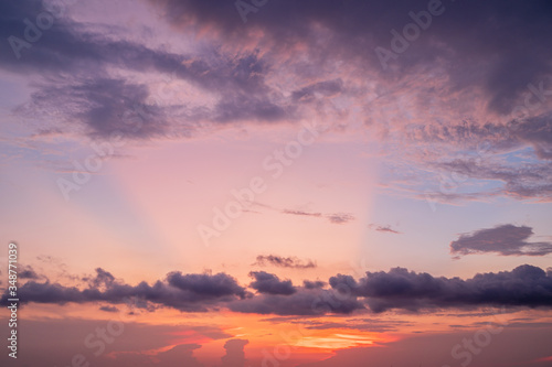 Sunset sky with clouds background sunrise over the sea Panoramic banner background.