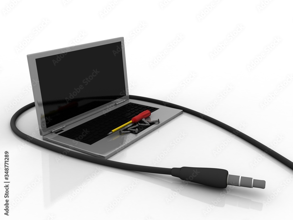3d rendering screwdriver in laptop connected aux cable
3d rendering screwdriver in laptop connected aux cable