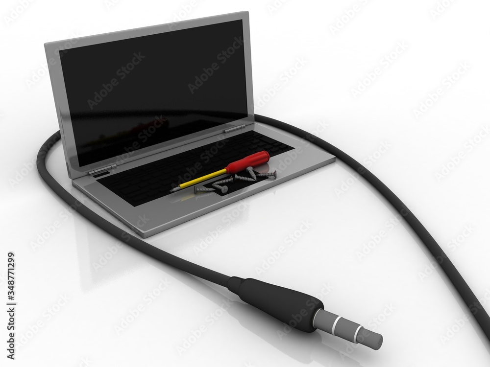 3d rendering screwdriver in laptop connected aux cable
3d rendering screwdriver in laptop connected aux cable
