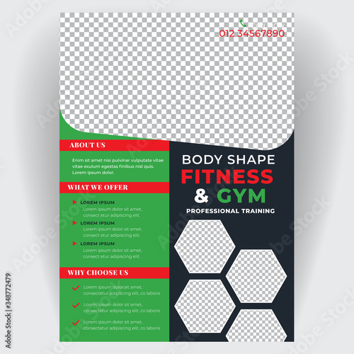 Fitness flyer brochure business creative design concept. Template covers modern layout, poster, magazine. For the advertising business club dance, running event,  sport promotion, gym, fitness, sport  photo