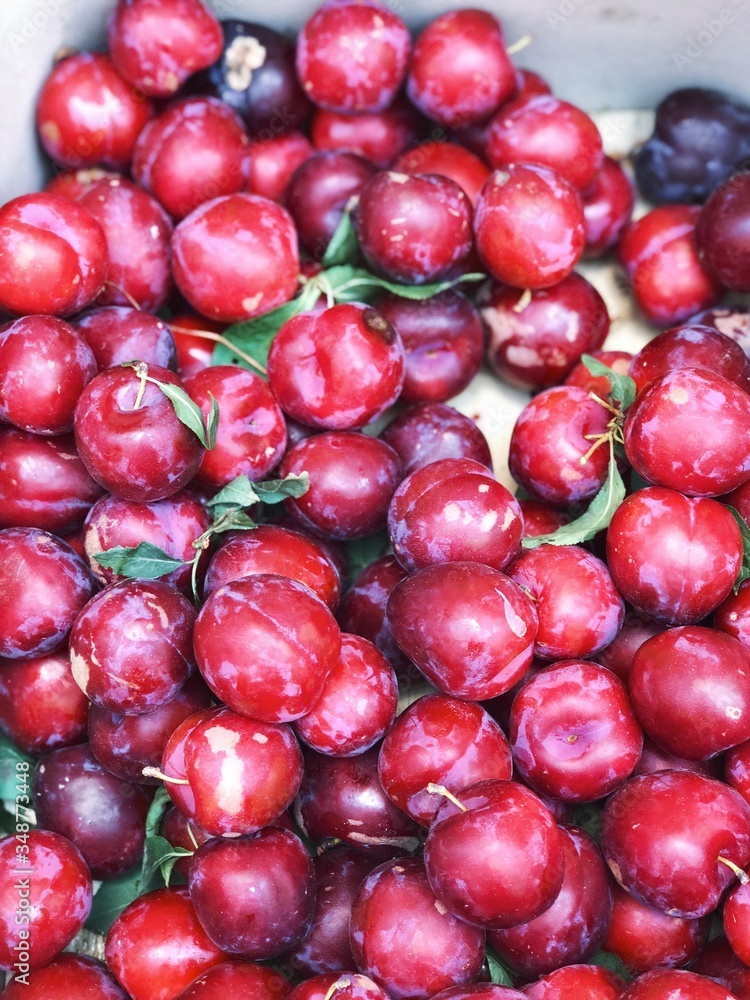 plums harvest close up for food textures