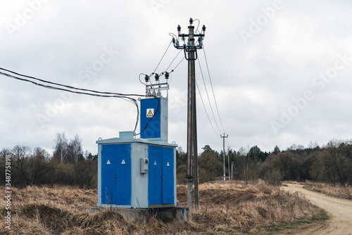 low-voltage transformer in the country, a new power line in the village