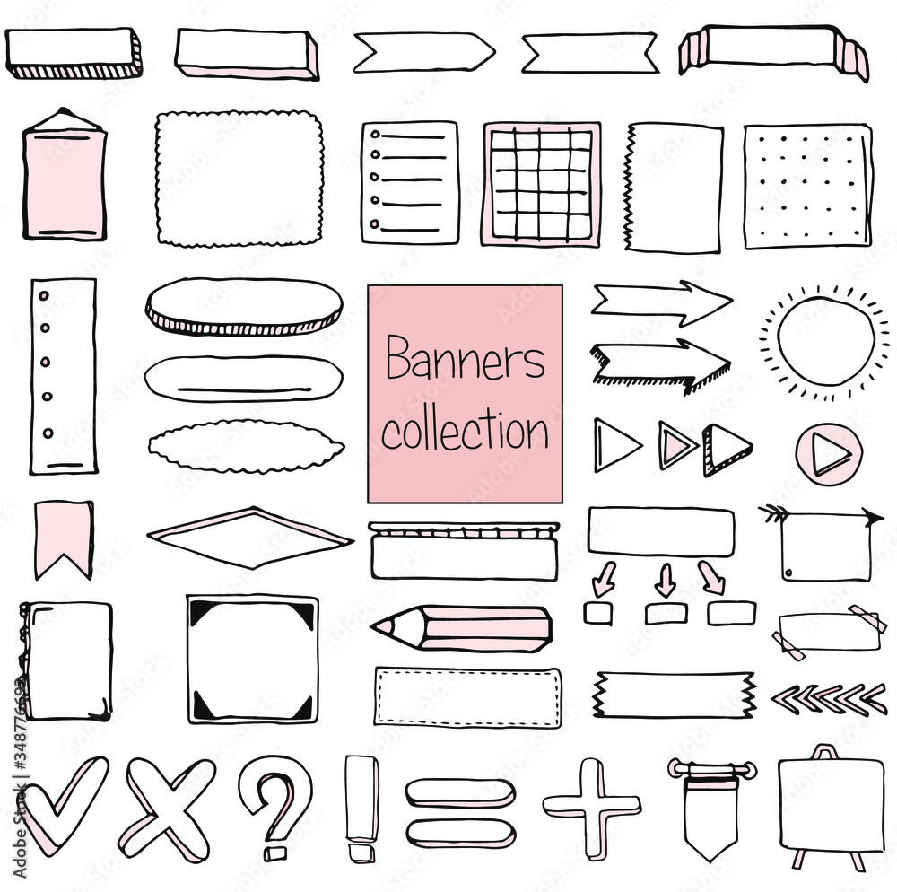 Doodles bullet journal banners and elements for notebook, diary and  planner. Stock Vector | Adobe Stock